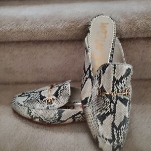 Sam Edelman Black and White Snake Pattern Mules